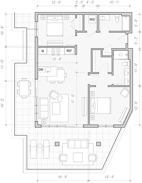 A floor plan of a house with labeled rooms and dimensions.